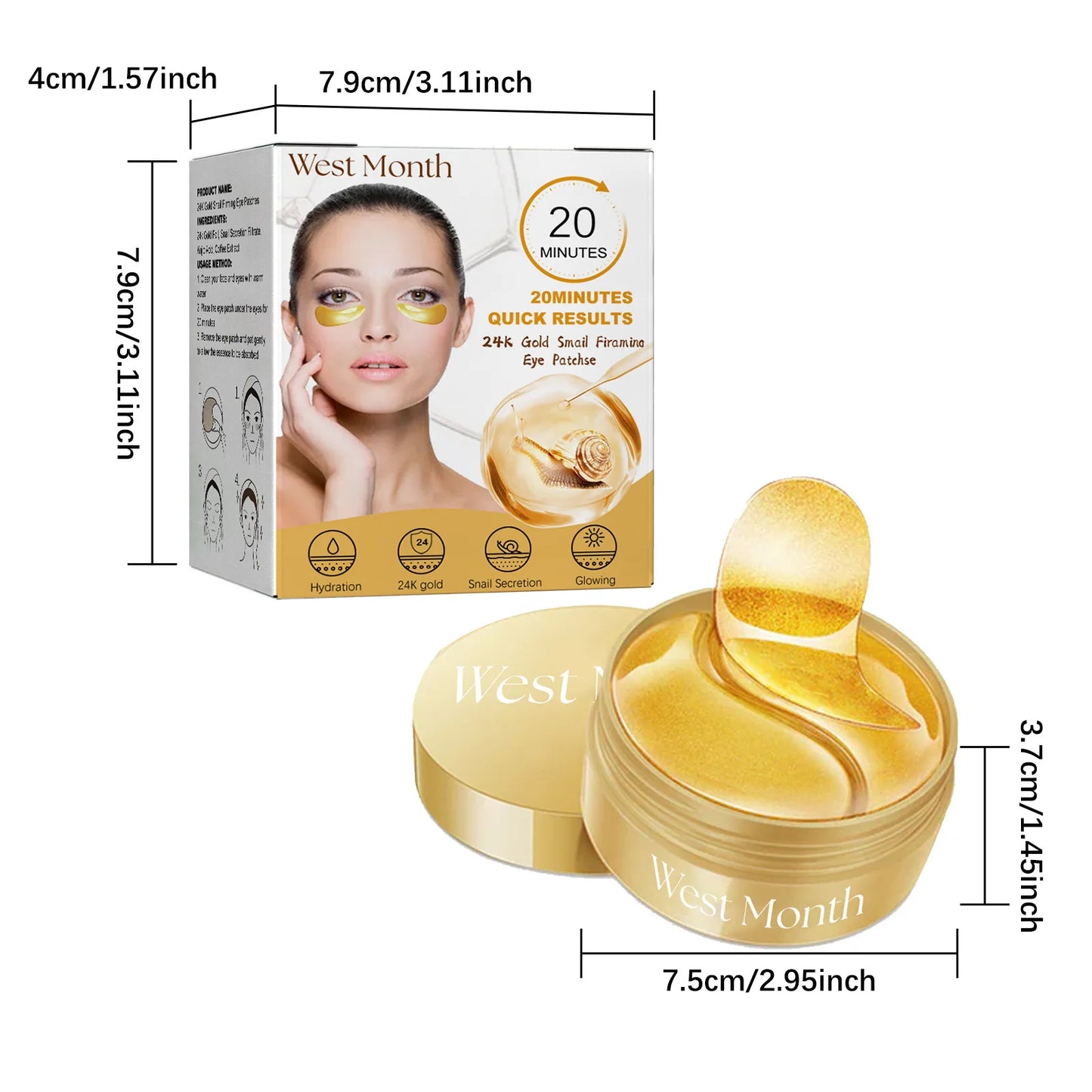 24K Gold Snail Eye Mask Remove Dark Circles Eye Bags Fade Puffiness Fine Lines Firm Moisturizing Hydrating Collagen Eye Patches