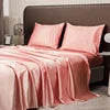 Luxury 100% Polyester Satin 3-Piece Bedding Set 1 Flat Sheet 2 Pillowcases Simple Style Woven Technique Shiny Silky Solid