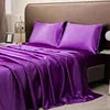Luxury 100% Polyester Satin 3-Piece Bedding Set 1 Flat Sheet 2 Pillowcases Simple Style Woven Technique Shiny Silky Solid