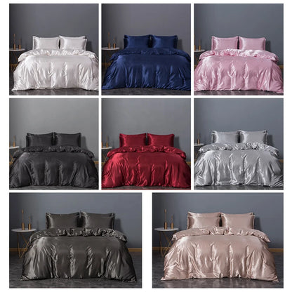 Luxury 100% Polyester Satin 3-Piece Bedding Set 1 Flat Sheet 2 Pillowcases Simple Style Woven Technique Shiny Silky Solid