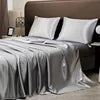 Luxury 100% Polyester Satin 3-Piece Bedding Set 1 Flat Sheet 2 Pillowcases Simple Style Woven Technique Shiny Silky Solid