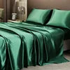 Luxury 100% Polyester Satin 3-Piece Bedding Set 1 Flat Sheet 2 Pillowcases Simple Style Woven Technique Shiny Silky Solid