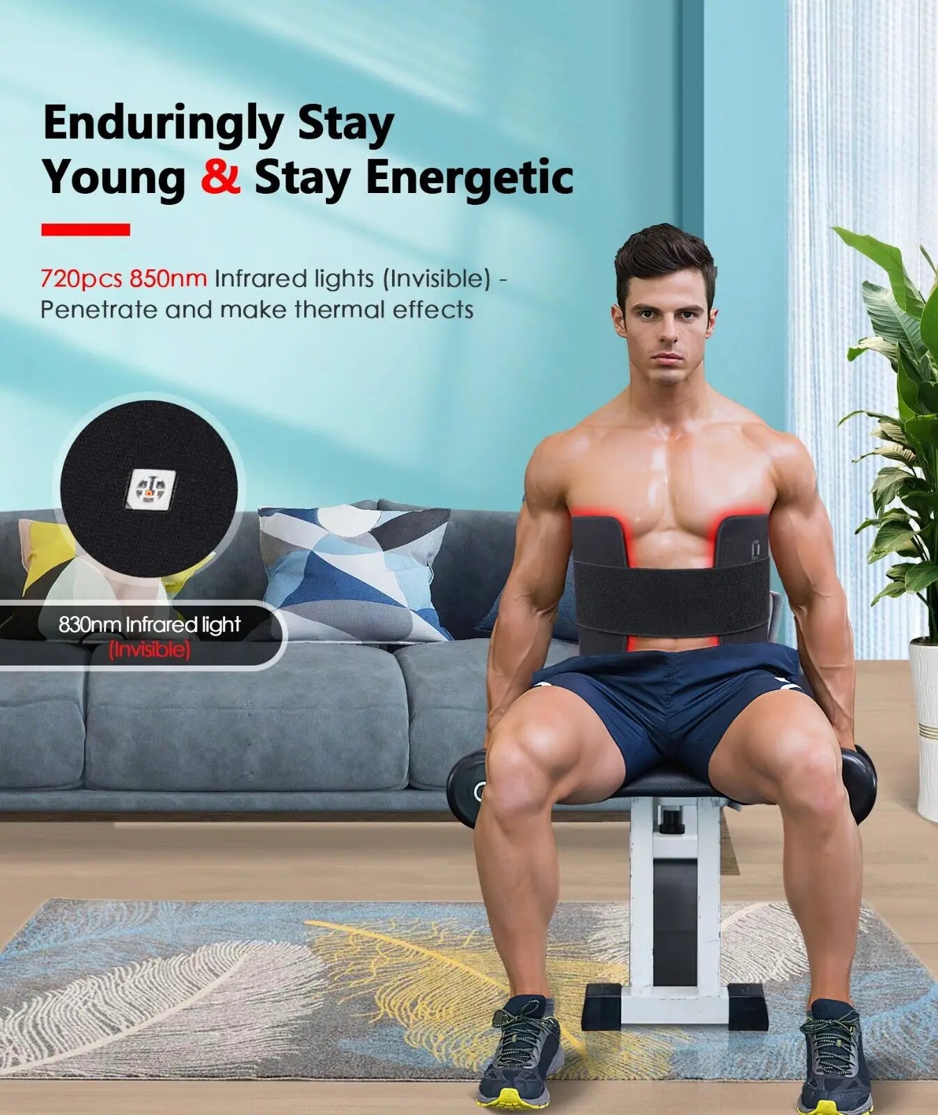 Infrared LED Light Medical Service Belt Waist Red Light Heating Massage Belt Pad Lumbar Back Massager for Muscle Relaxation